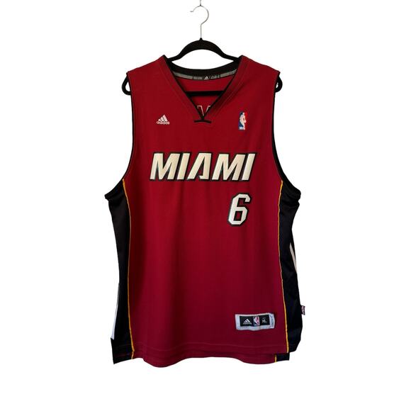Adidas Other - Adidas Miami Heat Lebron James #6 Red Stitched Jersey - Authentic - XL Length +2